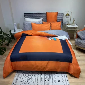 Bedding Supplies New designer fashion Orange four-piece set Modal silk wash digital print camellia bed sheet set 200x230cm