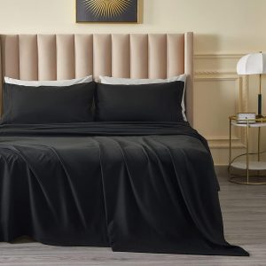 Bed Sheet Set - Brushed Microfiber Bedding - Wrinkle, Fade-Hotel Sheet- Deep Pockets - Easy Fit - Breathable & Cooling Sheets- 4 Piece(Queen,Black)