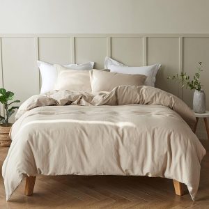 French Linen Duvet Cover Set 88" x 92"- 3 Pieces (1 Comforter Cover,2 Pillowcases)- Natural Flax Cotton Blend-Solid Color Breathable Farmhouse Bedding-Linen/Beige, Queen