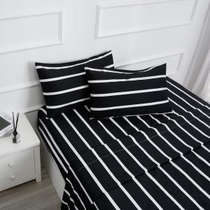 Black and White Stripe Pattern Bed Sheet Set - 4 Pieces - Full Size - Luxury Microfiber Sheet - Wrinkle& Breathable, Fade Resistant