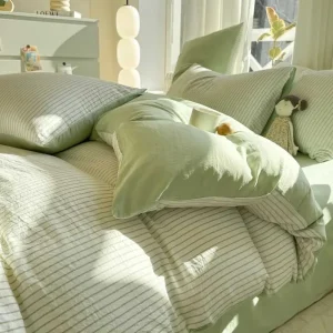 Pure Cotton Home Textile Striped Bedding Set Simple Soft Duvet Cover Sheet case Ins Style Bed Linens Queen King Size