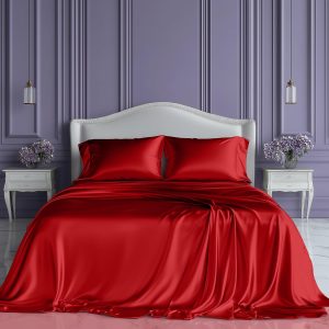 Satin Sheets Queen Size – 4 Piece Luxury Silky Bed Set, Softer Than Silk, 15" Deep Pocket, Cooling & Wrinkle-Free, Moisture-Wicking & Breathable for Hair & Skin (Red)
