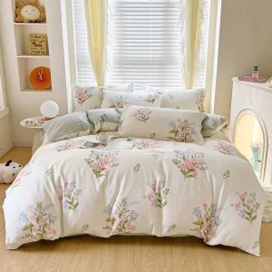 Spring Flower Down Duvet Cover 100% Cotton Bedding Flower Duvet Cover with Zipper 3 Wildflower Clothes and Hats